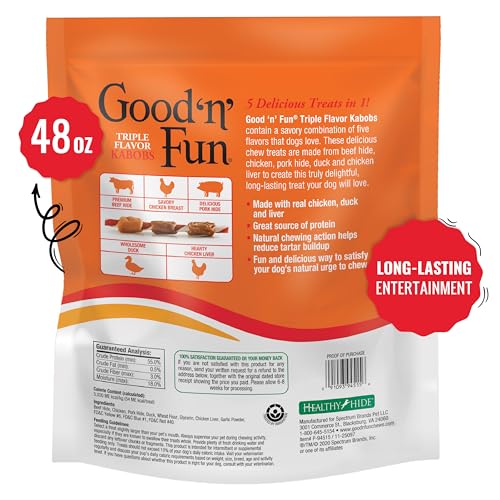 Good'n'Fun Triple Flavored Rawhide Kabobs for Dogs 3 Pound (Pack of 4)