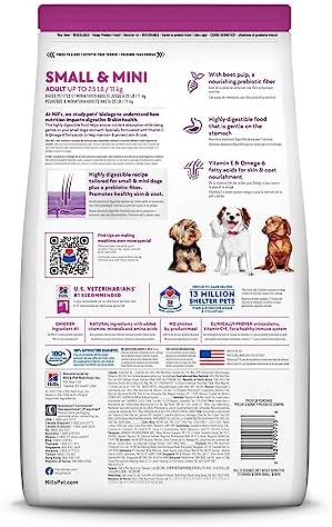 Hill's Science Diet Sensitive Stomach & Skin, Adult 1-6, Small & Mini Breeds Stomach & Skin Sensitivity Support, Dry Dog Food, Chicken Recipe, 4 lb Bag