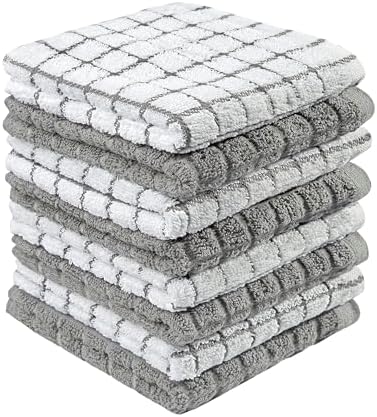 Bumble Dish Cloths (8 Pack) - 100% Cotton Dish Rags & Kitchen Washcloths for Washing Dishes | 12" x 12" | 405 GSM | Gray