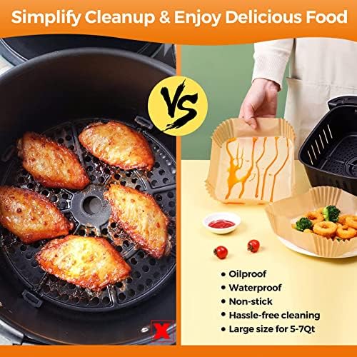 Air Fryer Paper Liner Disposable - 100PCS 6.5 Inch Square Liners for Air Fryer, Grease and Water Proof Non Stick Basket Parchment Paper
