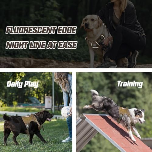 Auroth Tactical Dog Harness for Large Dogs No Pull Adjustable Pet Harness Reflective K9 Working Training Easy Control Pet Vest Military Service Dog Harnesses Army Yellow L