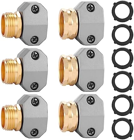 Garden Hose Repair Kits, 3 Sets Aluminum Alloy Water Hose Connector, Fit 3/4" and 5/8" Garden Hose, Male and Female Hose End Repair Fittings Replacement, Hose Mender Kit
