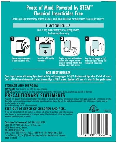 STEM Light Trap Refill Cartridges, Indoor Fruit Fly Trap, Effective Insect Control for Home, Attracts and Traps Flying Insects, Compatible with STEM Light Trap, 4 Count