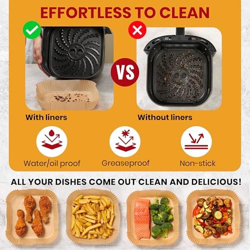 Air Fryer Paper Liners, 125Pcs Air Fryer Disposable Liners, Non-Stick and Oil Proof for Easy Cleanup, 8” Square for 5-8 qt Basket by Baker's Signature
