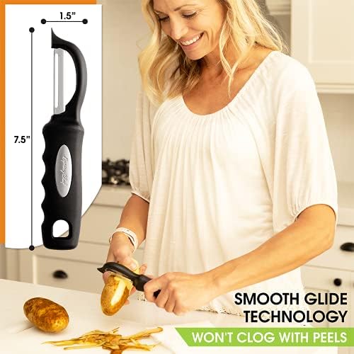 Spring Chef Premium Swivel Vegetable Peeler, Soft Grip Handle and Ultra Sharp Stainless Steel Blades - Perfect Kitchen Peeler For Veggie, Fruit, Potato, Carrot, Apple - Black - Set of 2