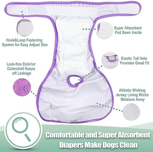 wegreeco Washable Reusable Premium Female Dog Diapers, Medium Large Small Dog Doggie Puppy & Doggy Diapers Female,Period Panties in Heat (Pack of 3, Large)