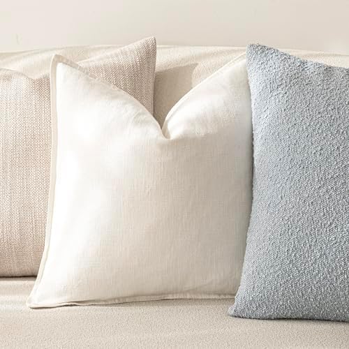 Foindtower Pack of 2, Decorative Linen Soild Throw Pillow Covers Soft Accent Cushion Case Boho Farmhouse Neutral Pillowcase for Chair Couch Sofa Bedroom Living Room Home Decor 26 x 26 Inch Cream White