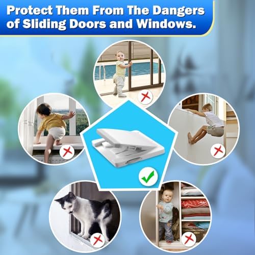 Sliding Door Lock, 4 Pack Child Safety Sliding Glass Door Lock for Sliding Glass Doors, Sliding Windows, Sliding Closet, etc. Easy to Installation Provides More Security for Your Baby and Pets