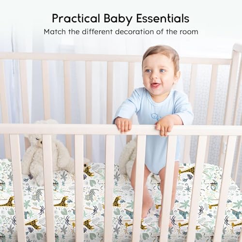 Yoofoss Baby Crib Sheets for Boys Girls, Fitted Crib Sheet 2 Pack for Standard Crib and Toddler Mattress, Super Soft Microfiber Baby Sheet 28x52x8in Green + Giraffe