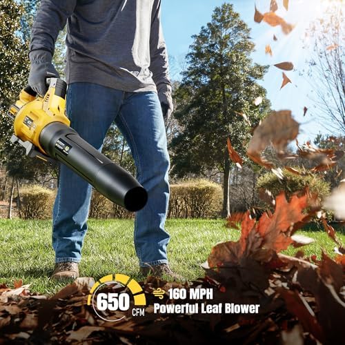 Leaf Blower Cordless, 650CFM & 3 Speed Levels, Electric Cordless Leaf Blower with 2 * 5.0Ah Battery Powered, Blowers for Lawn Care, Yard, Blowing Leaves, Dust, Snow