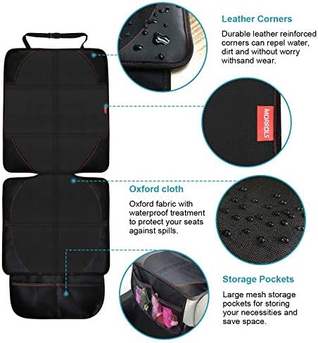 Car Seat Protector, 2 Pack Carseat Protector with Thick Padding, Baby/Pets for Child Car Seat-Mesh Pockets-Waterproof-Universal Size(Black)