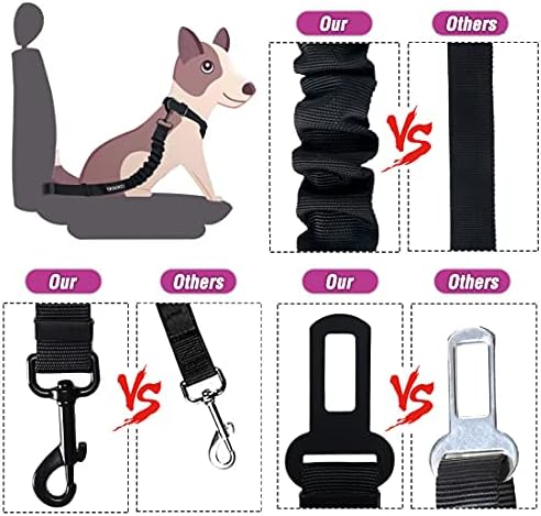 COOYOO Dog Seat Belt,3 Piece Set Retractable Dog Car Adjustable Seatbelts for Vehicle Nylon Pet Safety Heavy Duty & Elastic & Durable Car Harness for Dogs