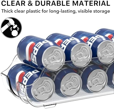 Simple Houseware Soda Can Organizer and Dispenser for Refrigerator / Pantry, Clear, Set of 2