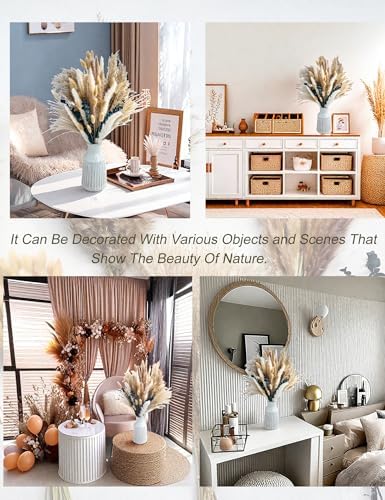 120 PCS Dried Pampas Grass Decoration, Pampas Grass with Preserved Eucalyptus Leaves Dried Flowers, Reed Grass Bouquet for Bohemian Flowers Home Table Wedding Decoration, Rustic Farmhour.(light brown)