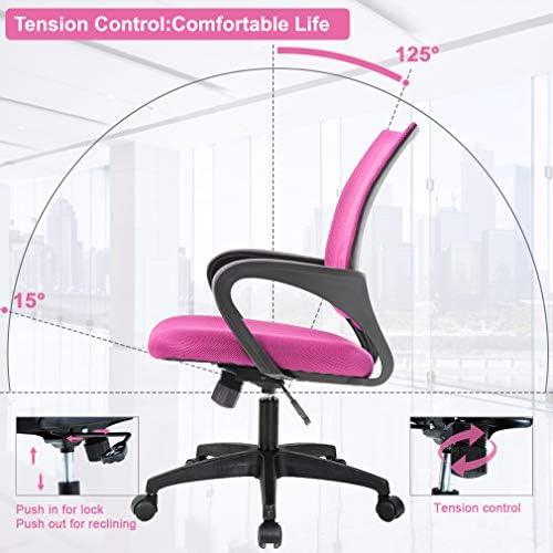 Ergonomic Office Chair Desk Chair Mesh Computer Chair with Lumbar Support Executive Rolling Swivel Adjustable Home Mid Back Task Chair for Women Adults, Pink