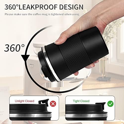 YINBAOGE Insulated Travel Coffee Mug Spill Proof Leak Proof Pobtable To Go Camping Stainless Steel Coffee Tumbler Reusable Coffee Cups with Lids Thermos for Hot and Cold Drink (Black, 17 OZ)