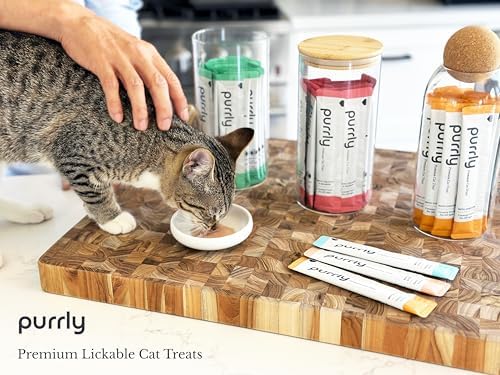 Purrly Squeezable Cat Treats Wet Healthy Interactive Hydrating Human-Grade Tuna & Salmon with Omega-3 & 6 for Skin & Coat (30 Count) Lickable Healthy Creamy Puree