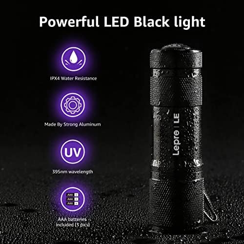 Lighting EVER Black Light Flashlight, Small UV Lights 395nm, Portable Ultraviolet Light Detector for Invisible Ink Pens, Dog Cat Pet Urine Stain, AAA Batteries Included