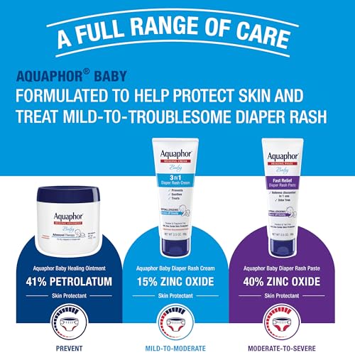 Aquaphor Baby Diaper Rash Cream, 3-in-1 Diaper Rash Relief, 3.5 Oz Tube, (Pack of 3)
