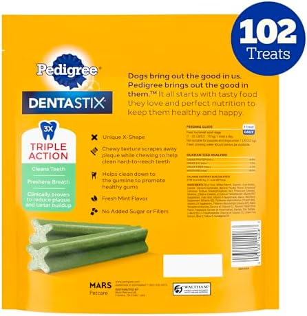 Pedigree Dentastix Small and Toy Breed Dog Treats, Fresh Flavor, 1.54 lb. Bag (102 Treats)