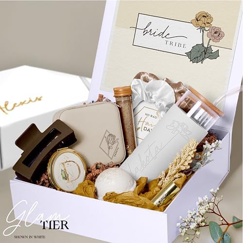 Bridesmaid Proposal Gift Set for Elegant Will You Be My Matron or Maid of Honor Gift Box, Personalized Asking Flower Girl or Junior Bridesmaid Bag with Cream Spa Party Favor Kit (BE1) (White, Glam)