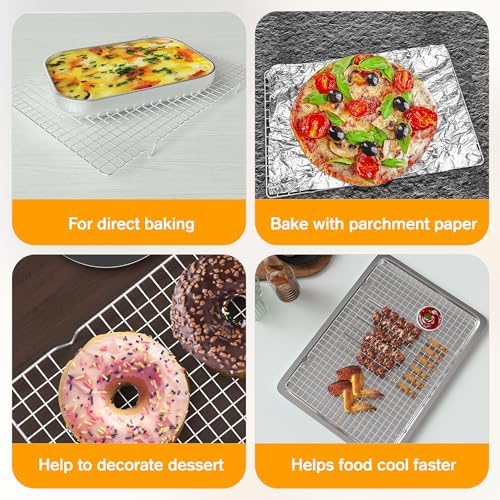 2PCS Cooling Racks for Cooking and Baking -11.65''x16.85''Heavy Duty Stainless Steel Wire Rack for Baking, Grilling, Roasting - Oven & Dishwasher Safe - Fits Half Sheet Pan(Silver)