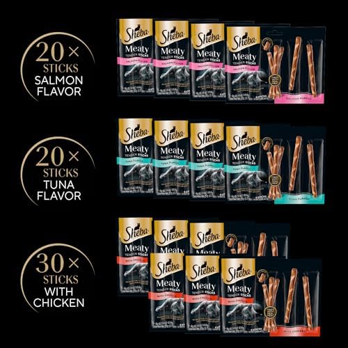Sheba Meaty Tender Sticks Soft Cat Treats Chicken, Tuna, and Salmon Flavor, 0.14 oz., 70 Sticks