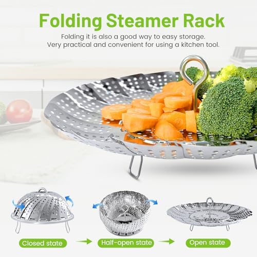 Vegetable Steamer Basket, Premium Stainless Steel Veggie Steamer Basket - Folding Expandable Steamers to Fits Various Size Pot (Extra Large (6.5" to 11"))