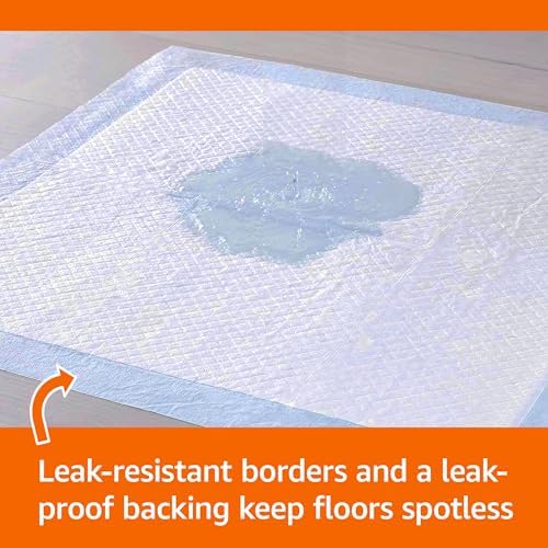 Amazon Basics Heavy Duty Dog and Puppy Pee Pads, 5-Layer Leak-Proof Ultra Absorbent, Quick-Dry Surface, Potty Training, Regular (24x23"), 50 Count, Blue & White