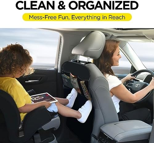 lebogner Back Seat Cover For Kids + 3 Pocket Storage Organizer, 2 Pack X-Large Waterproof Kick Mats Backseat Protector, Car Seat Back Protectors For Vehicles To Protect From Dirt, Mud & Scratches