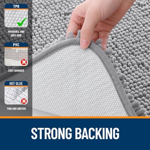 OLANLY Bathroom Rugs 36x24, Extra Soft Absorbent Chenille Bath Rugs, Rubber Backing Quick Dry, Machine Washable Bath Mats for Bathroom Floor, Tub and Shower, Home Decor Accessories, Grey