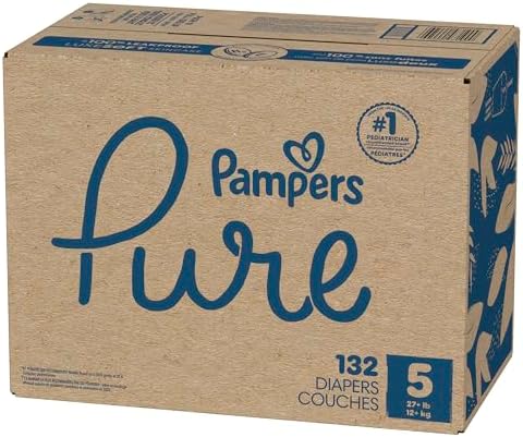 Pampers Pure Protection Baby Diapers, Size 5 (27+ lbs), 132 Count, Up to 100% Leakproof, Premium Plant-based Skin Protection, Hypoallergenic Soft Diapers