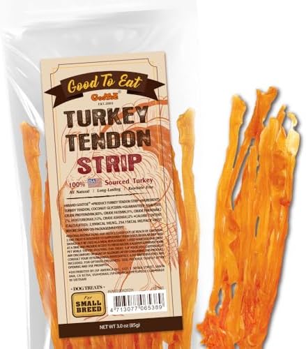 Gootoe Turkey Tendon Dog Treats, Strips 3oz, USA-Sourced Turkey Tendon, Natural Snack, Premium Puppy Chews, Hypoallergenic, Rawhide Free, Reseal Value Bags, Size for Small Dogs
