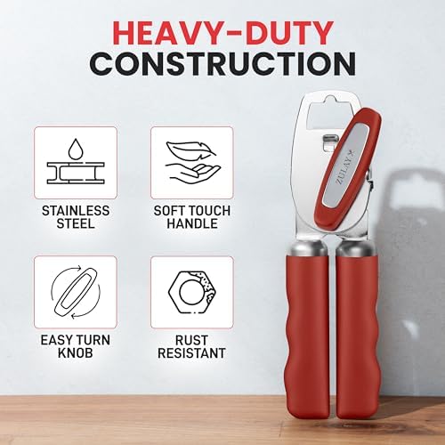 Zulay Kitchen Manual Can Opener with Bottle Opener with Turn Knob