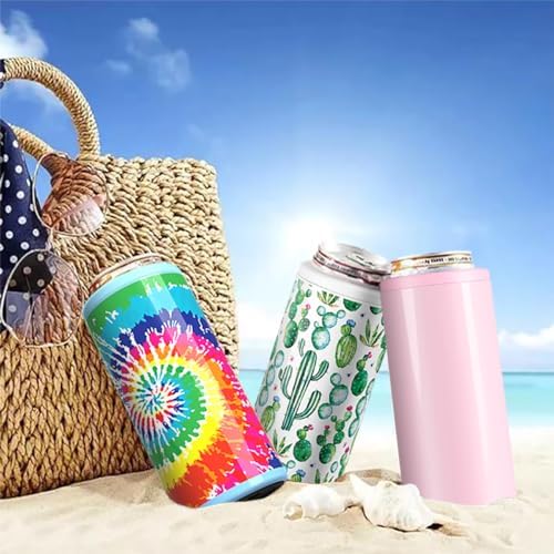 TILUCK Skinny Can Cooler for Slim Beer & Hard Seltzer, Stainless Steel, Doucle-Walled Stainless Steel Insulated Slim Cans, Standard 12 oz (Cactus)