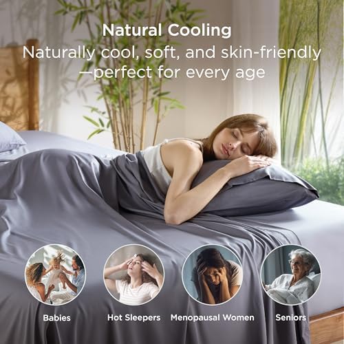 Bedsure Cooling Pillow Cases Queen Size Set of 2, Rayon Derived from Bamboo Cooling Pillowcases for Hot Sleepers, Cool Pillow Covers with Envelope Closure, Gifts, Dark Grey, 20x30 Inches, 2pcs