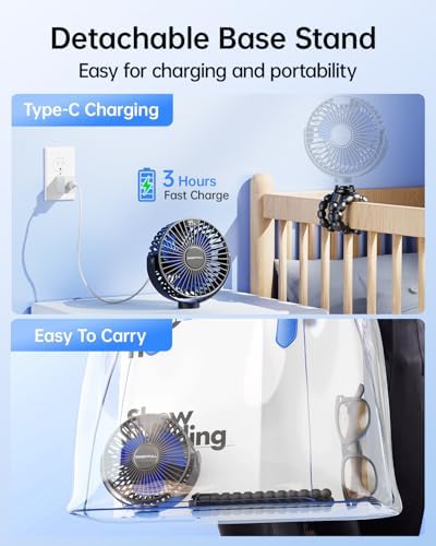 SWEETFULL Portable Stroller Fan with Display 4000mAh Battery Powered Mini Clip On Fan, 4-Speed Rechargeable Small Personal Cooling for Baby Car Seat Crib Travel - Black