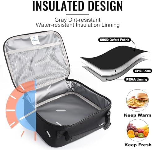Genteen Lunch Box Kids, Insulated Lunch Bag Kids Boys Girls Back to School, Soft Lunch Box for Men Reusable Lunchbox for Office,Outdoor,School (Black)