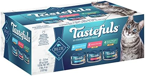 Blue Buffalo Tastefuls Natural Pate Wet Cat Food Variety Pack, Salmon, Chicken, Ocean Fish & Tuna Entrées 3-oz Cans (12 Count - 4 of Each Flavor)
