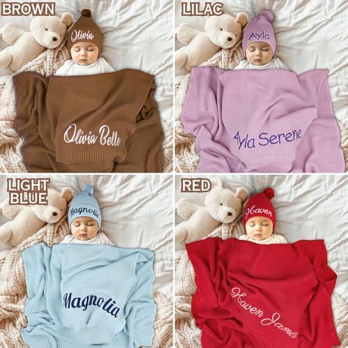 Personalized Baby Blanket, 100% Organic GOTS Certified Cotton, Customized Swaddle Blanket with Name, Receiving Blankets for Boys and Girls, Perfect Custom Gifts for Newborns, Kids and Baby Showers