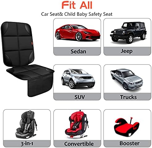 Car Seat Protector 1 Pack Car Seat Cushion Mat Thickest Padding,Waterproof 600D Fabric Car Seat Covers for Non-Slip Backing Mesh Pockets for Baby and Pet (Black, 1 Pack)