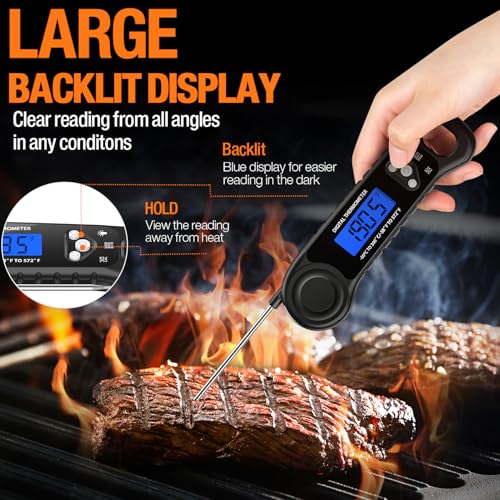 Meat Thermometer Digital, Instant Read Food Thermometer for Cooking Deep Fry BBQ Oven Grill Smoker Roast and Candy Thermometer, Camping & Kitchen Essentials, Gifts for Men Women