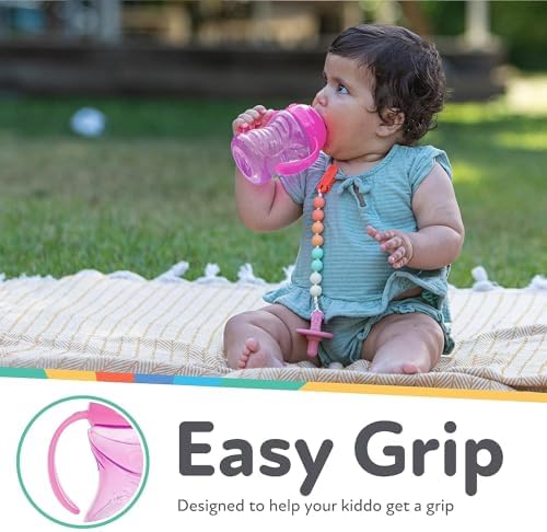 Nuby Clik-It Grip N' Sip Soft Spout No-Spill Training Sippy Cup with Handles - (3-Pack) 10 oz - 4+ Months - Aqua/Purple/Pink
