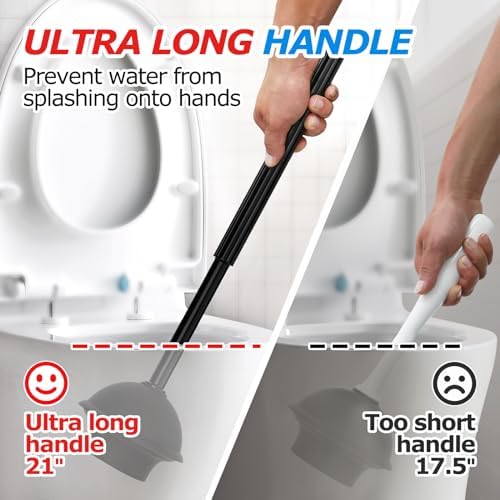 2 in 1 Toilet Plunger and Brush Set,Extended Handle Plunger,Toilet Bowl Brush Plunger Set,Bathroom Cleaning Tools ,Toilet Brush Plunger Combo,Cleaning Brush,Bathroom Cleaning Supplies