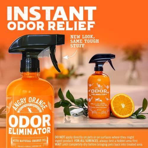 ANGRY ORANGE Pet Odor Eliminator for Dog and Cat Urine, Carpet Stains, and Strong Smells – Citrus Cleaner with Natural Orange Oil – 24 oz