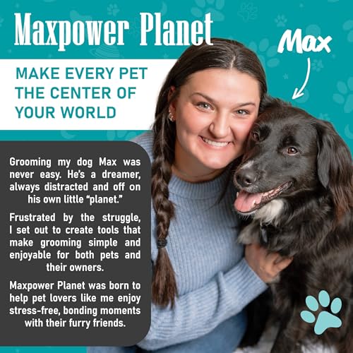 Maxpower Planet Dog Rake and Dog Hair Brush - Gently Removes Loose Undercoat, Mats and Tangled - Deshedding Grooming Tool for Dogs & Cats - Self Cleaning Slicker Brush - All Hair Types