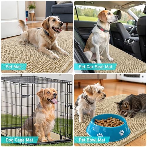 OLANLY Dog Door Mat for Muddy Paws 30x20, Absorbs Moisture and Dirt, Absorbent Non-Slip Washable Doormat, Quick Dry Chenille Mud Mat for Dogs, Entry Indoor Entryway Carpet for Inside Floor, Beige