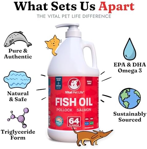 Fish Oil for Dogs - Healthy Skin & Coat, Salmon, Pollock, All Natural Supplement for Pets, Itching Scratching Allergy & Inflammation Defense, Omega 3 EPA DHA, Brain & Heart Health, 64 oz