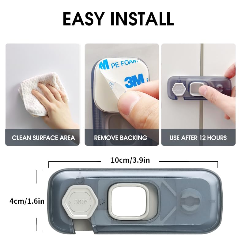 5 Pack Child Proof Refrigerator Lock, QYESWHSR Fridge Locks for Kids with Sticky Adhesive Pads, Child Safety Locks for Doors, RV Refrigerator, Oven Lock Child Safety Baby Cabinet Locks - Clear Updated