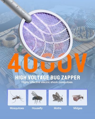 Electric Fly Swatter Racket, Mosiller 2 in 1 Smart Bug Zapper & Power Take Off Generators with USB Rechargeable Base, Powerful Mosquitoes Trap Lamp & Fly Killer for Home, Bedroom (Light GreyοΌ1 PackοΌ)